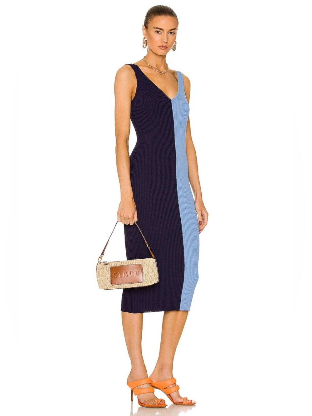 Staud Kaia Raffia Shoulder Bag Natural Tan Leather Logo